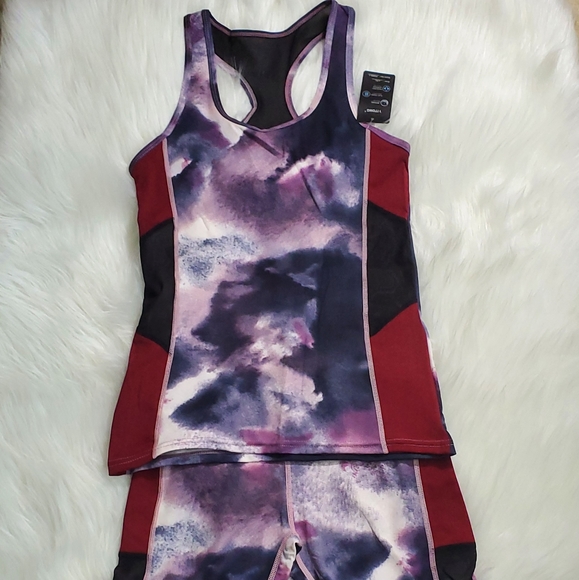 NWT Tye Dye Burgundy Blue Yoga Mesh Set - Picture 6 of 8